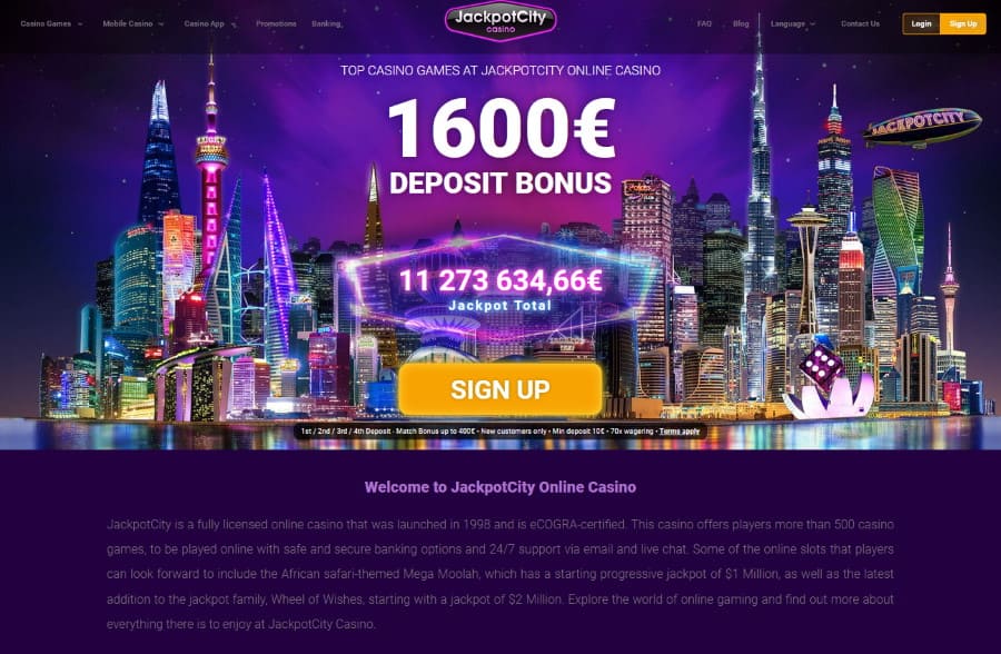 JacpotCity Casino avec un dépôt minimum de 5$