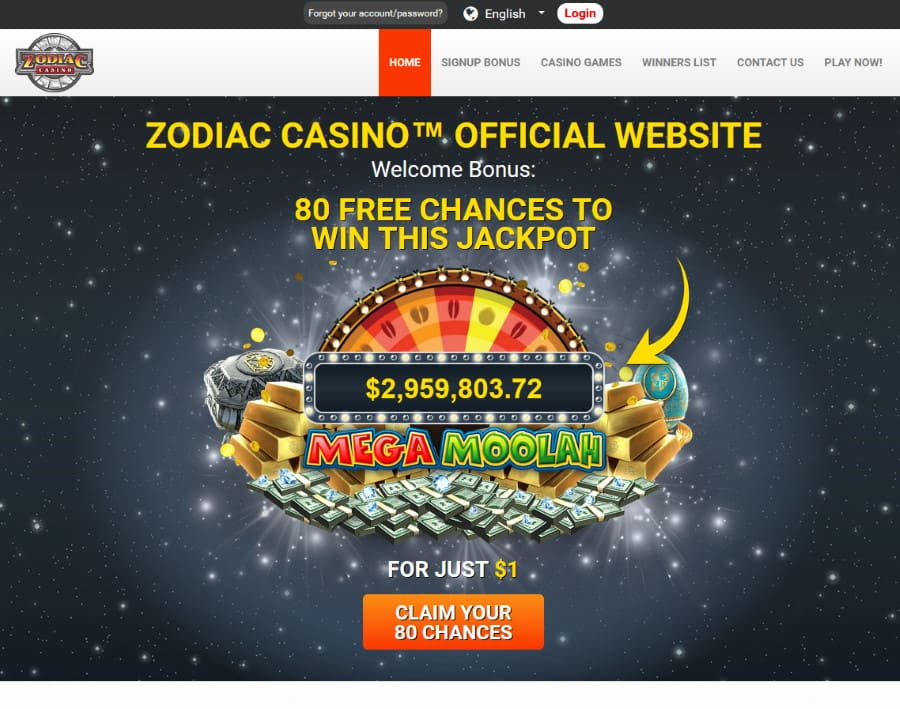 dépôt de 1$ sur Zodiac Casino