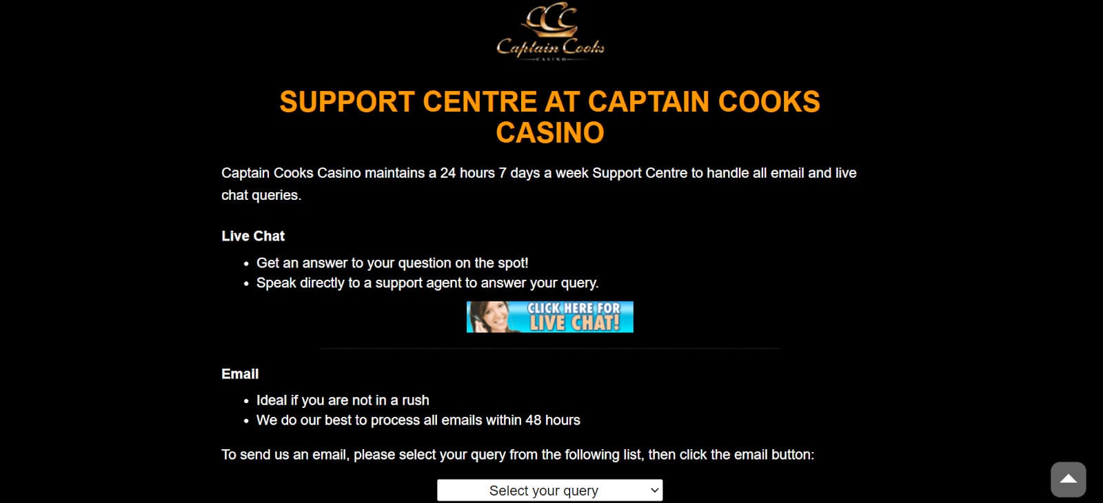 Captain Cooks Casino Customer Service