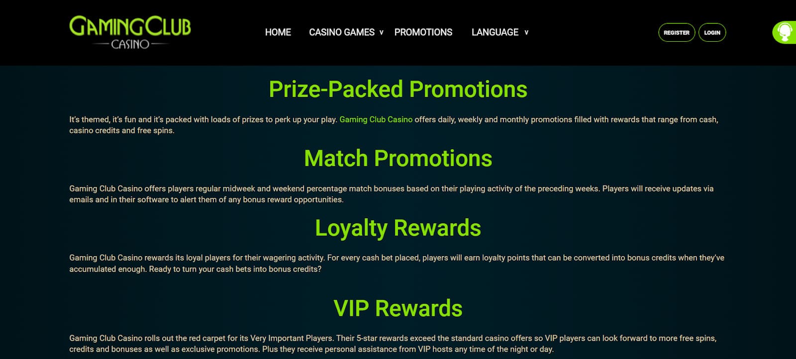 Gaming Club Casino promotions