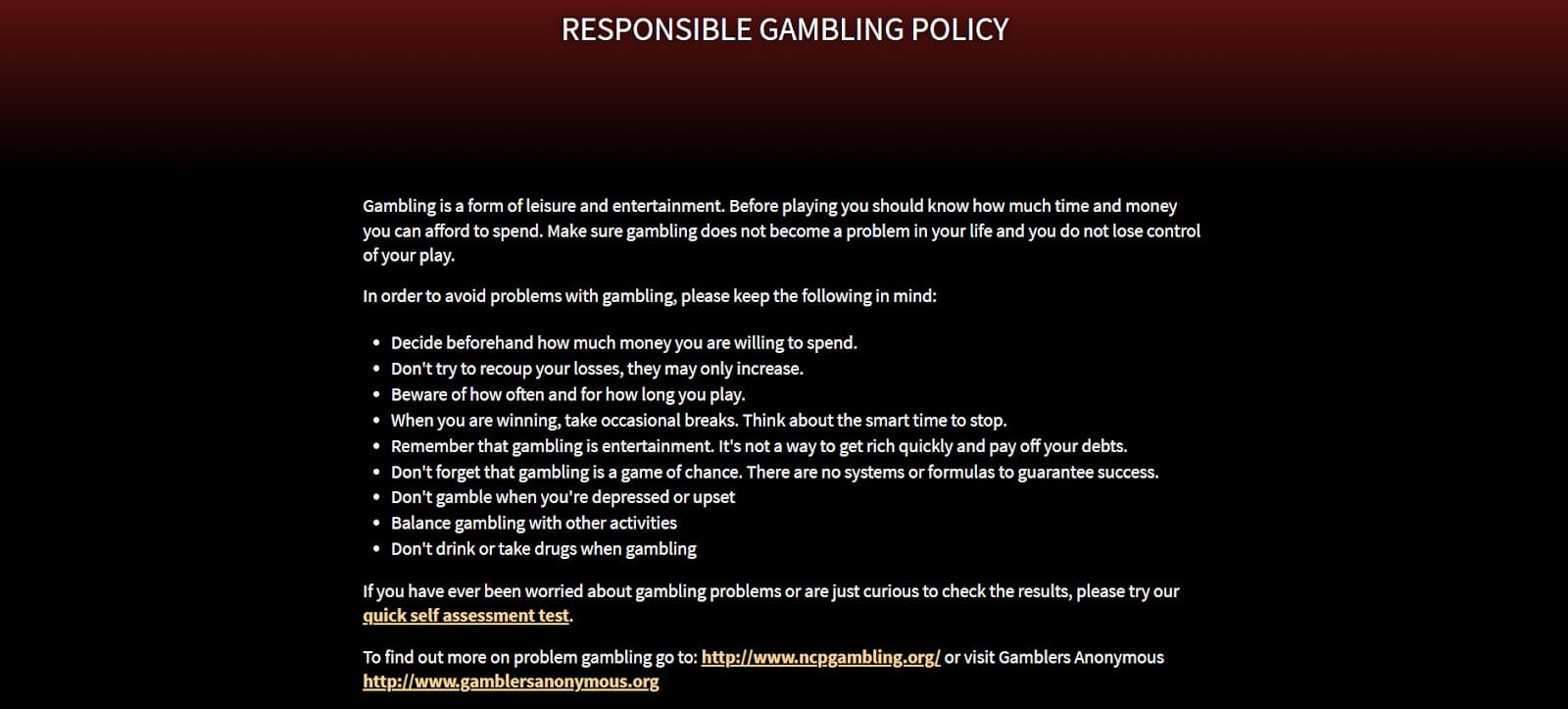 Responsible Gambling at Villento Casino