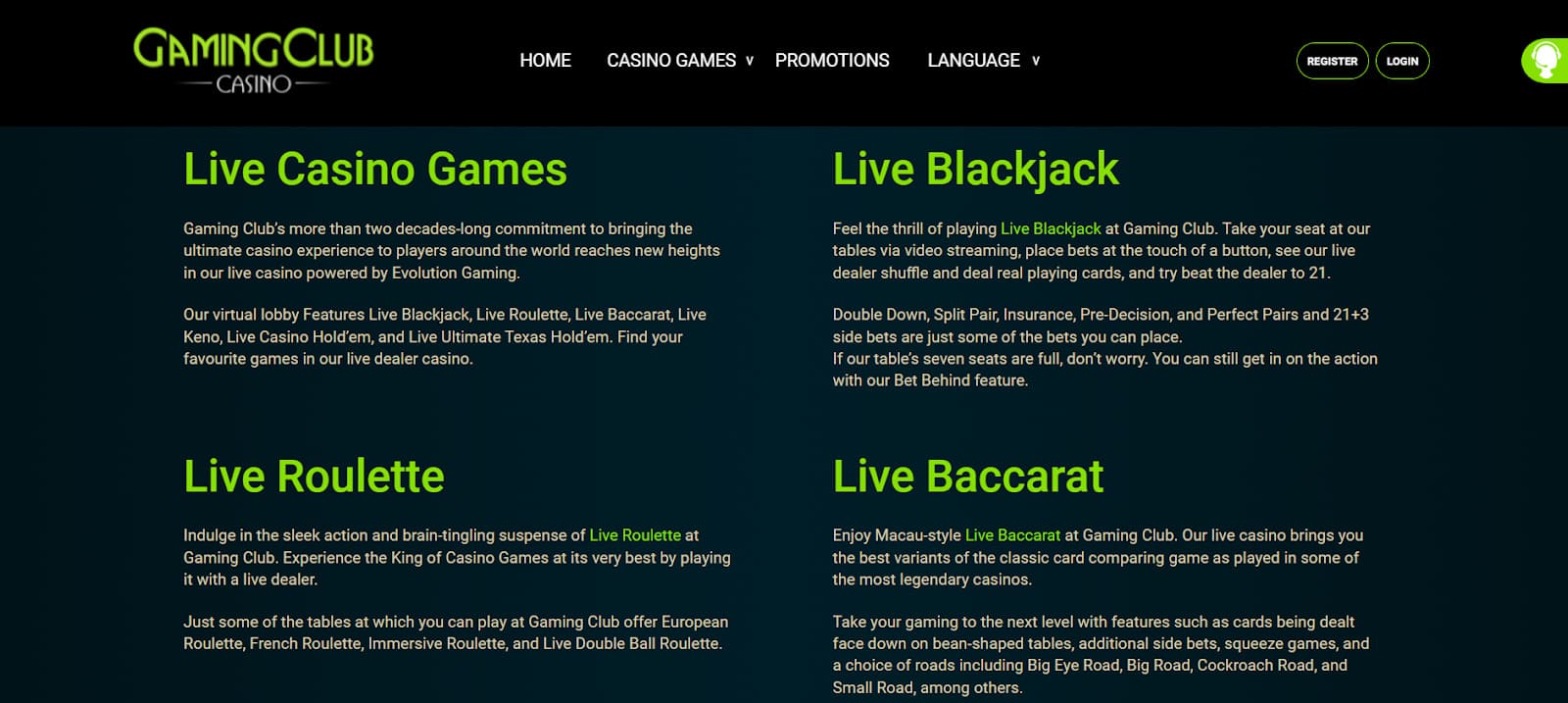 The Gaming Club Casino live games