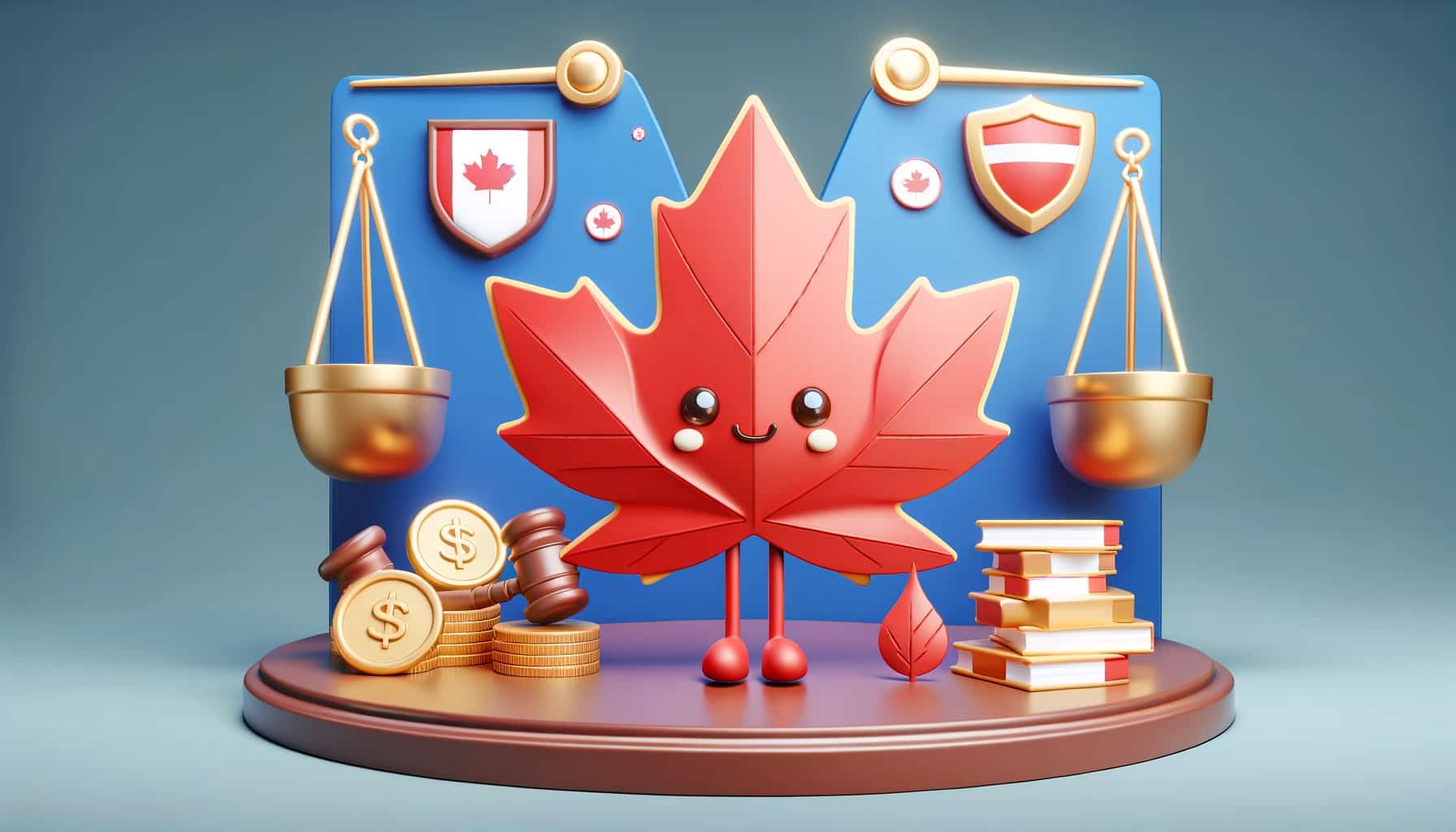 Canadian maple leaf near the scales of fairness
