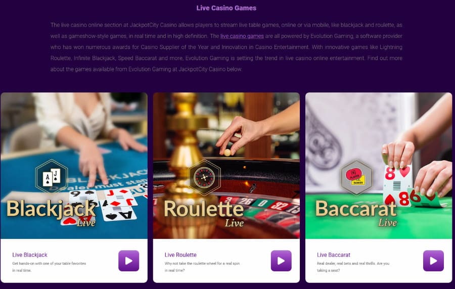 JackpotCity Casino live games
